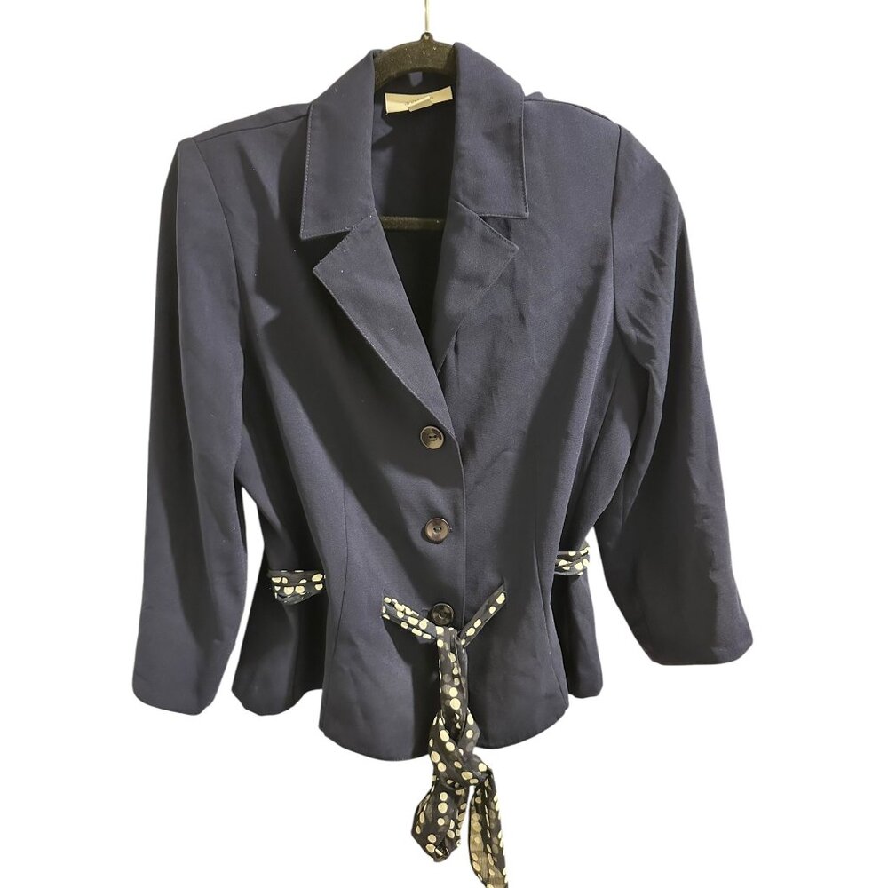 🍒 2/$20 🍒 Womens Navy Button-Up Blazer Jacket With Polka Dot Ties Size 8